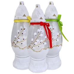 923-znicze duże jajka białe z kokardkami 3 sztuki